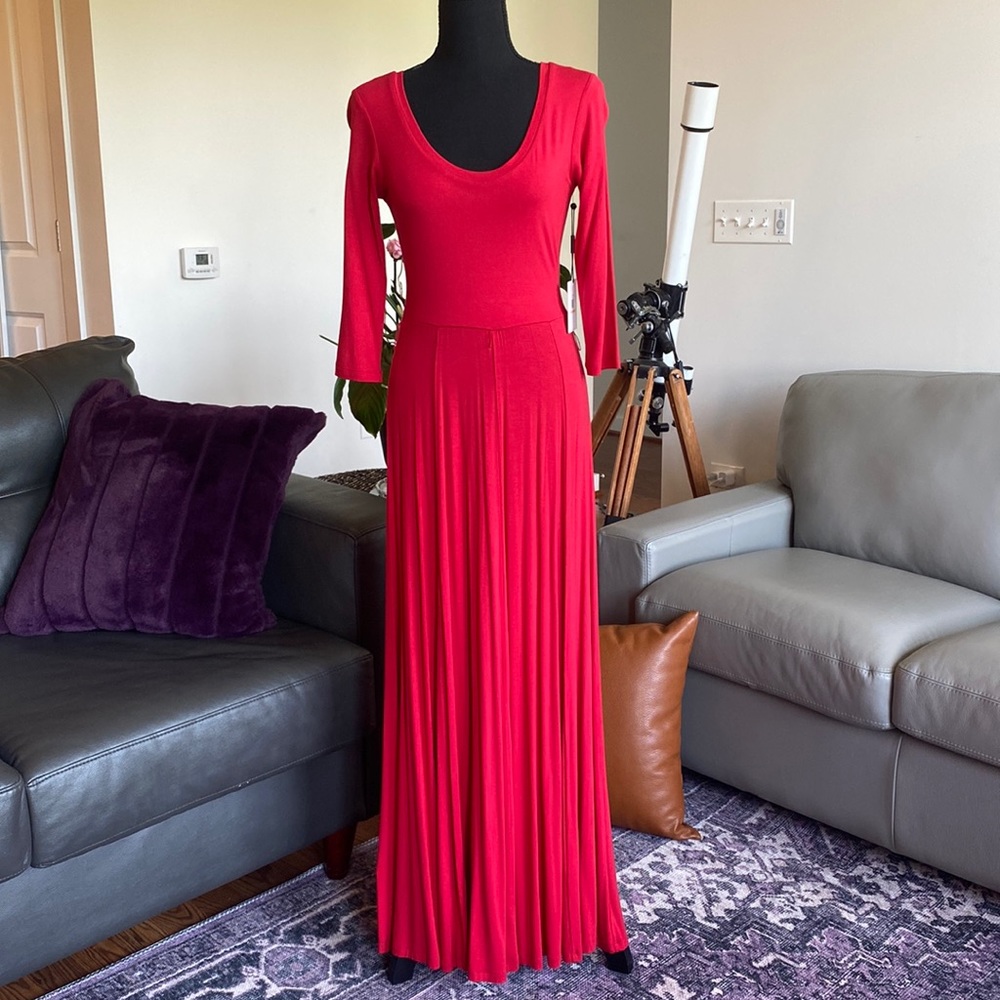 Red, long Calvin Klein jersey dress